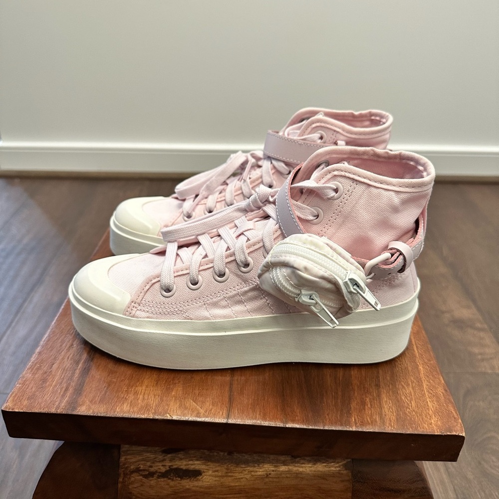 Adidas Women’s Pink & White Nizza Bonega High-Top Canvas Sneakers & pouch, Sz 7